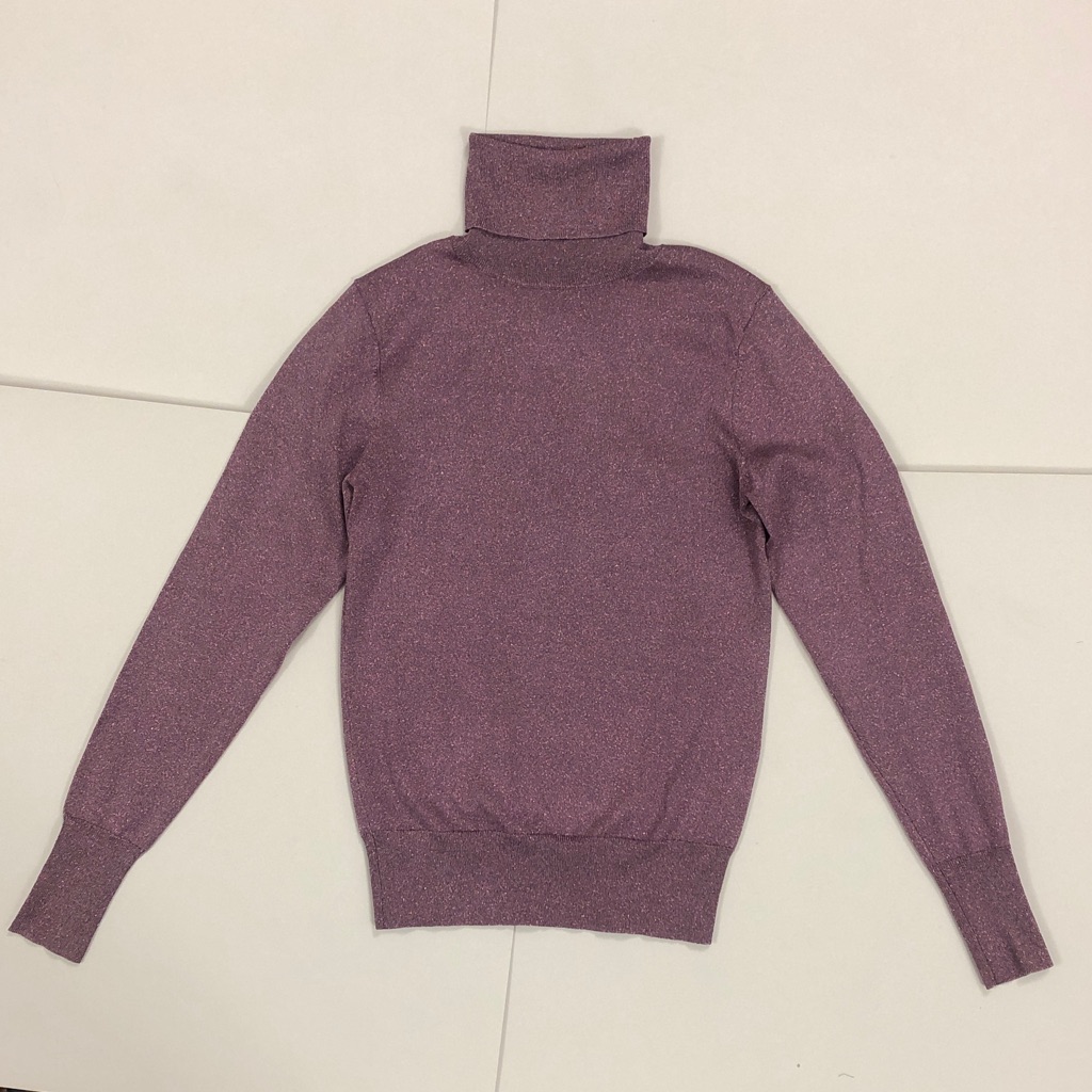 Kate Spade Xxs Sweater Purple Turtleneck Metallic Long Sleeve Excellent Conditio